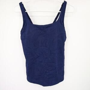 Lands End Tankini Top Size 2 Swim Navy Blue Pattern Scoop Neck Underwire Texture